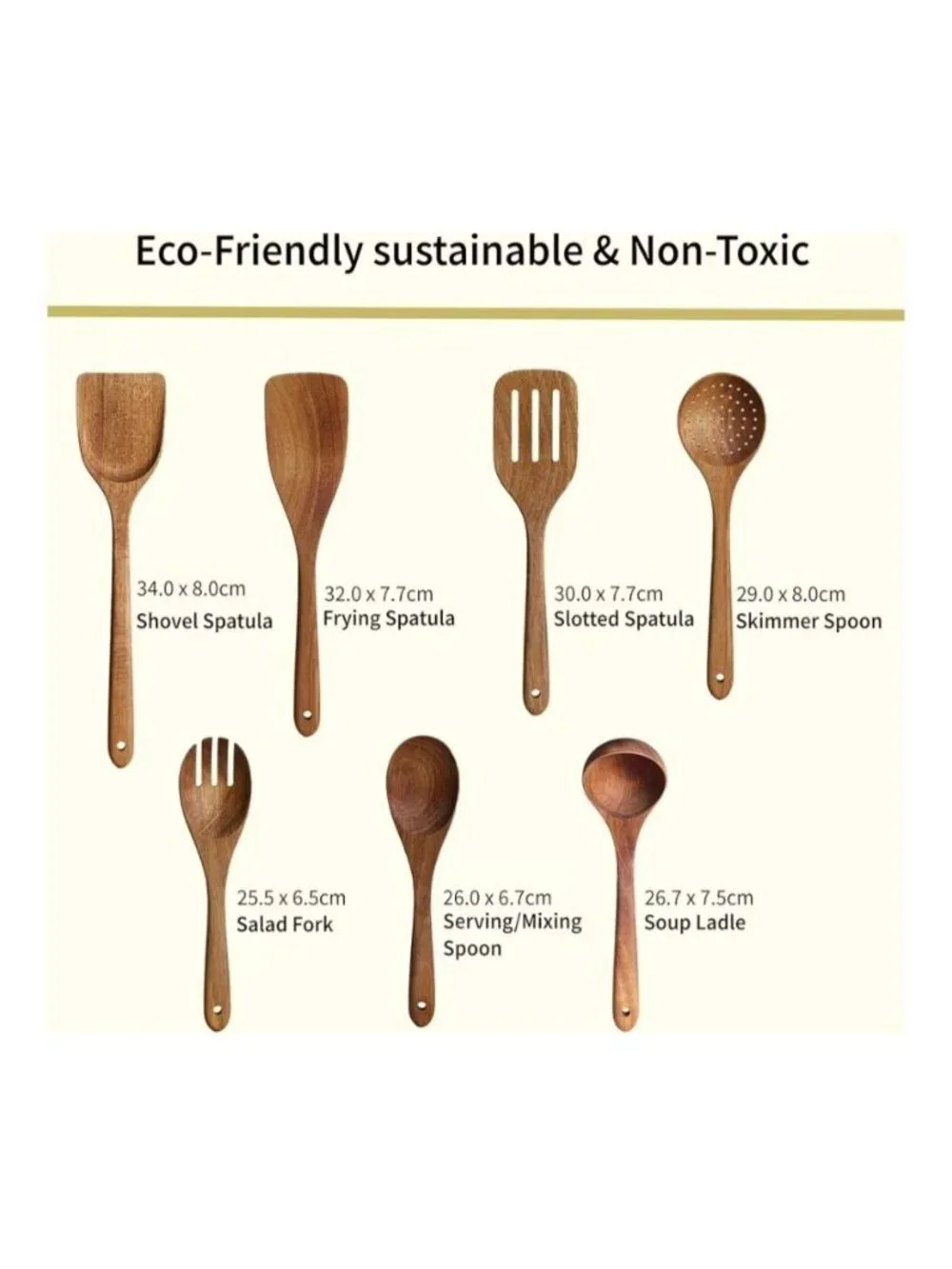 Flende Wooden Cooking Utensils Set 8-Piece Acacia Wood Natural Color